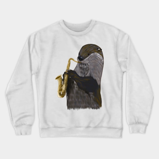 Otter with saxophone Crewneck Sweatshirt by Zjuka_draw